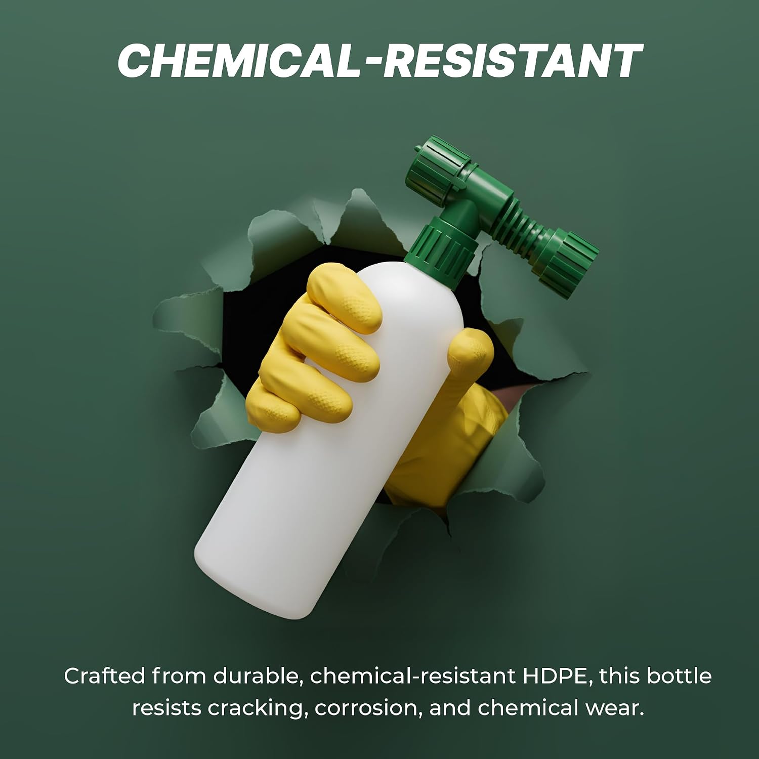 Chemical-resistant HDPE bottle resists cracking and corrosion