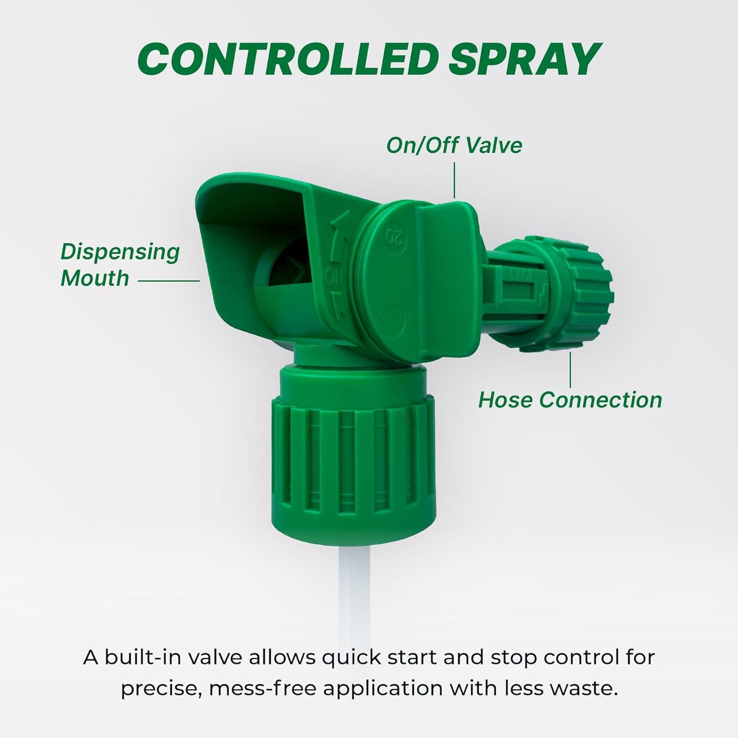 Controlled spray with built-in on/off valve and hose connection