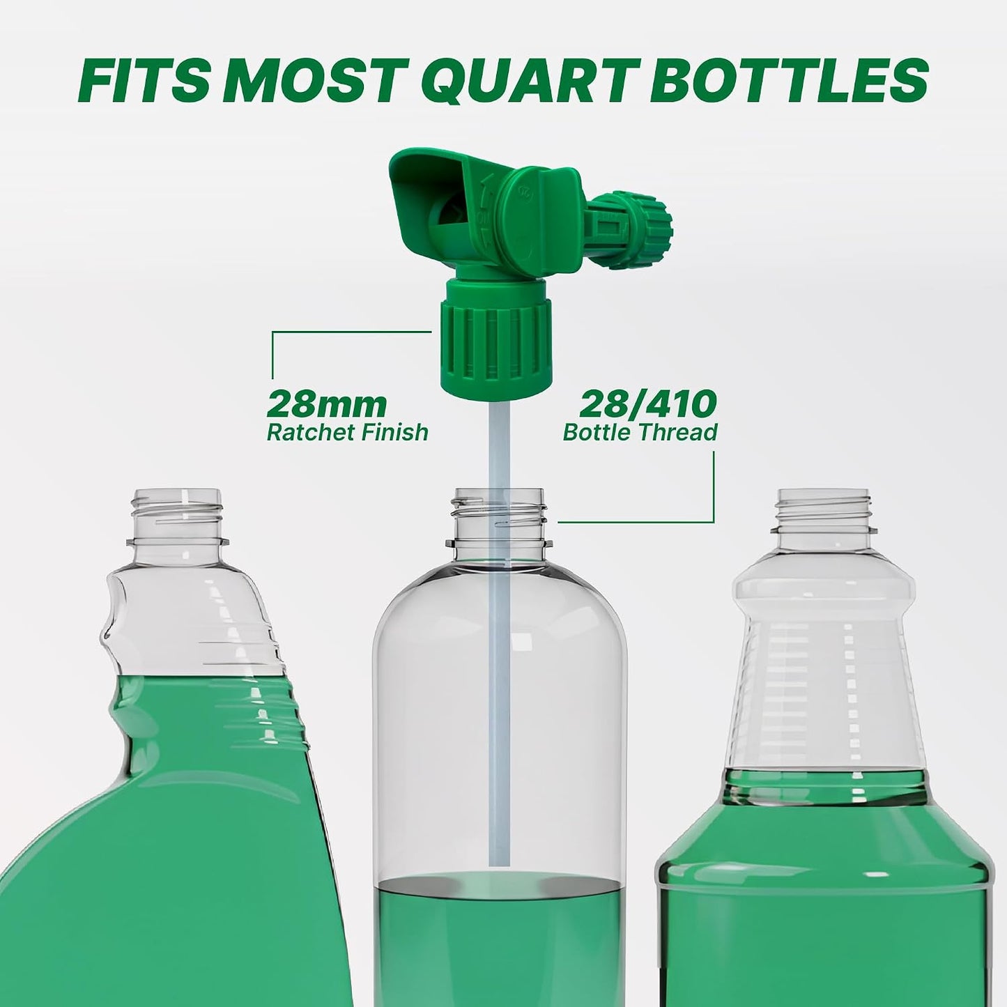 Fits most quart bottles with standard 28/410 thread